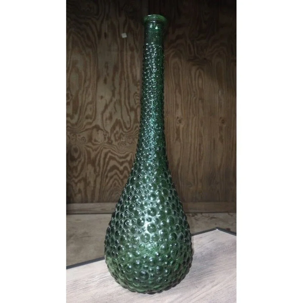 Vintage 1950s Midcentury Empoli Bubble Hobnail Green Glass Bottle Vase 15.5